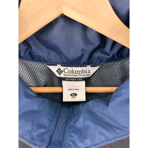 Columbia Men’s XL Waterproof Windbreaker Hooded Jacket Blue Gray Nylon - Picture 2 of 9